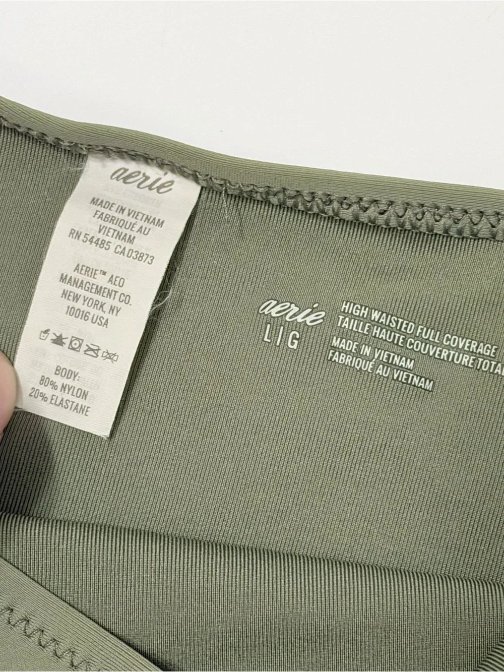 Aerie High Waisted Full Coverage Bikini Bottom Sage Green Ruched Swim Large